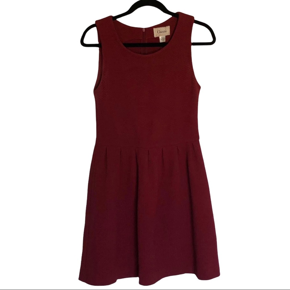 Ganni Red Rust Maroon Fit and Flare dress